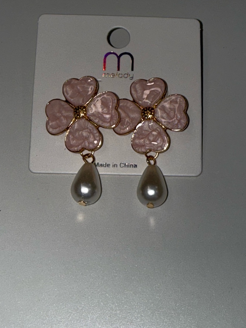Melody Pink Floral Pearl Drop Earrings